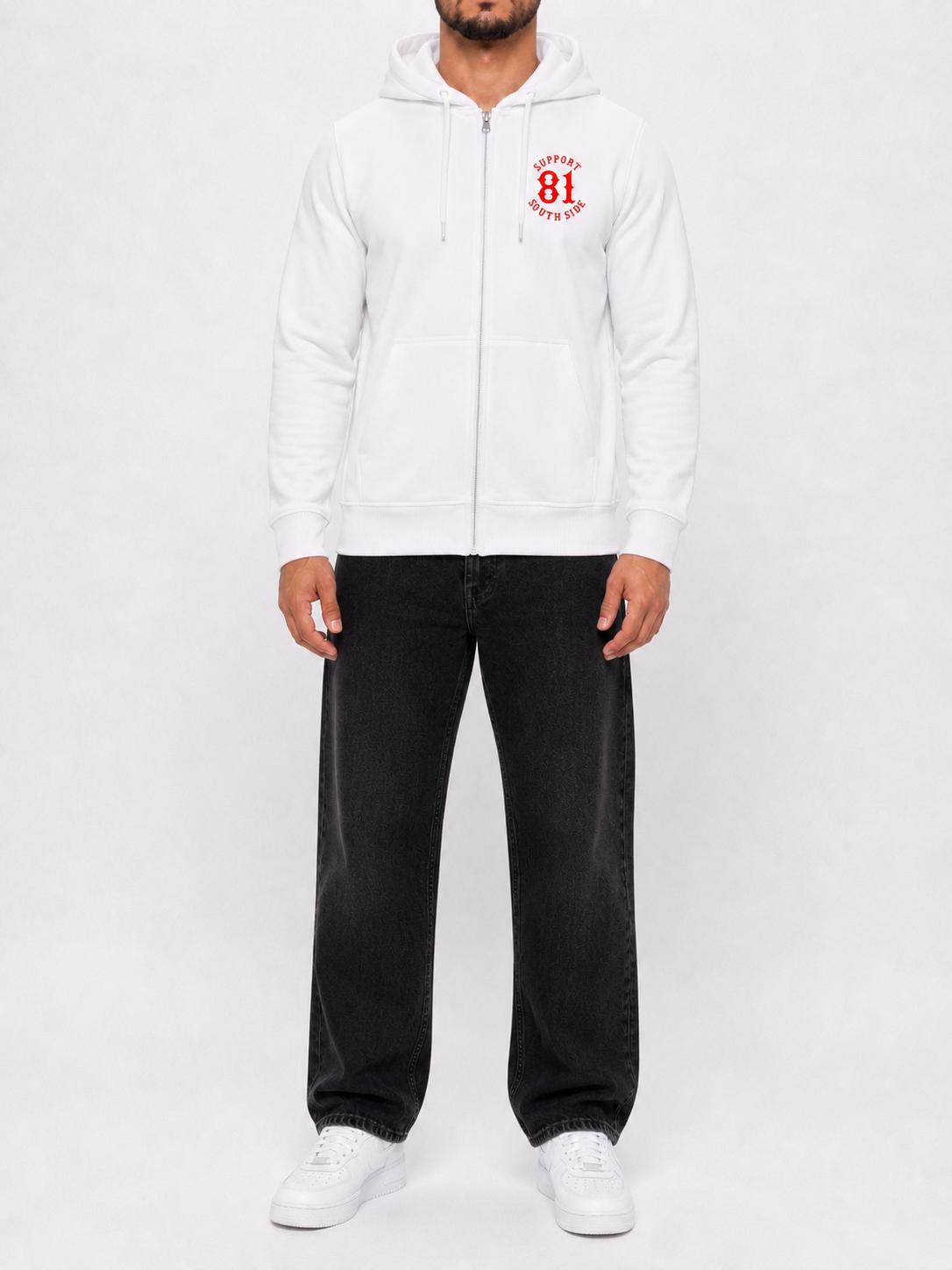 Zip-Hoodie "Support South Side 81" - weiss, roter Print
