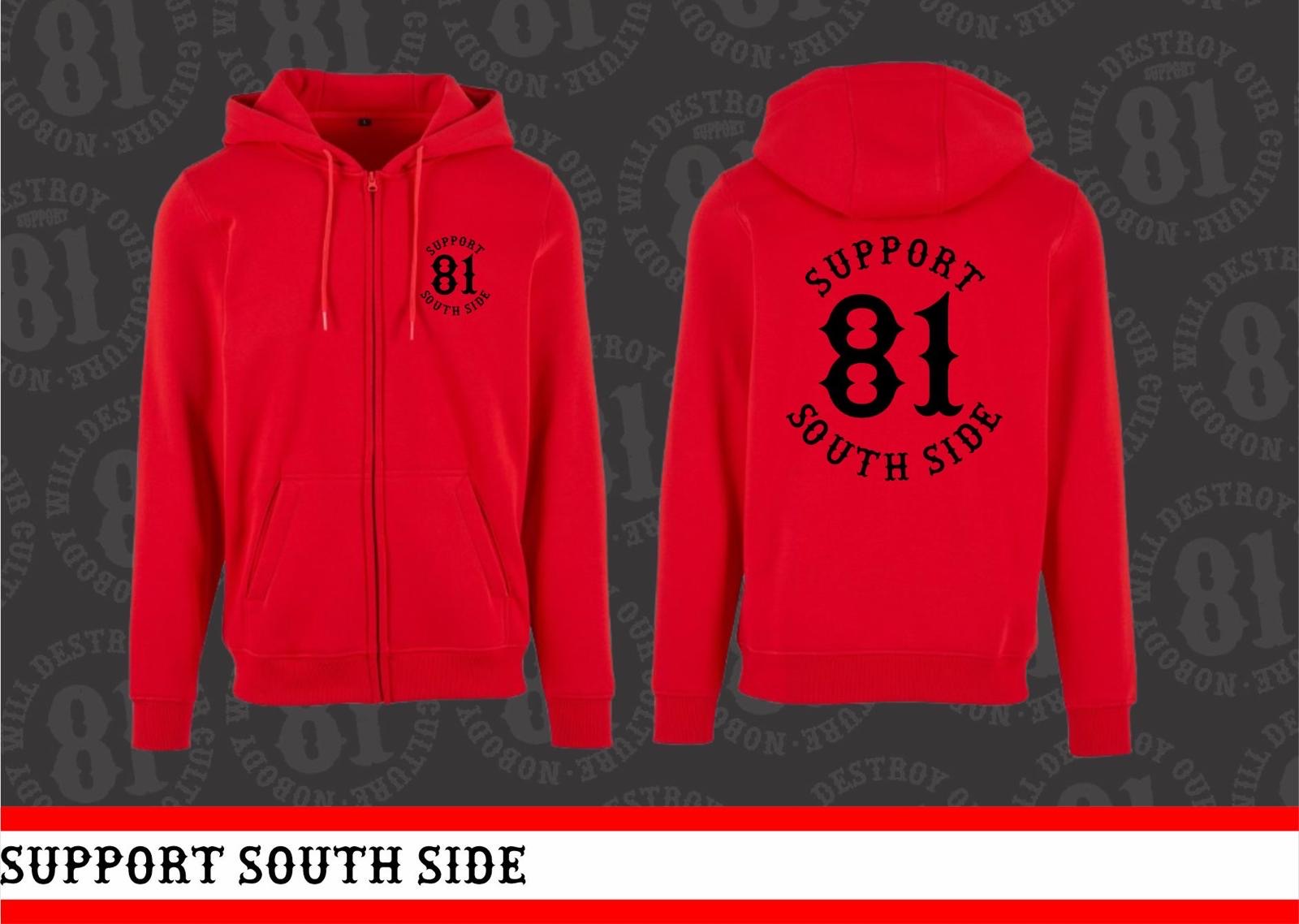 Zip-Hoodie "Support South Side 81" - rot, schwarzer Print
