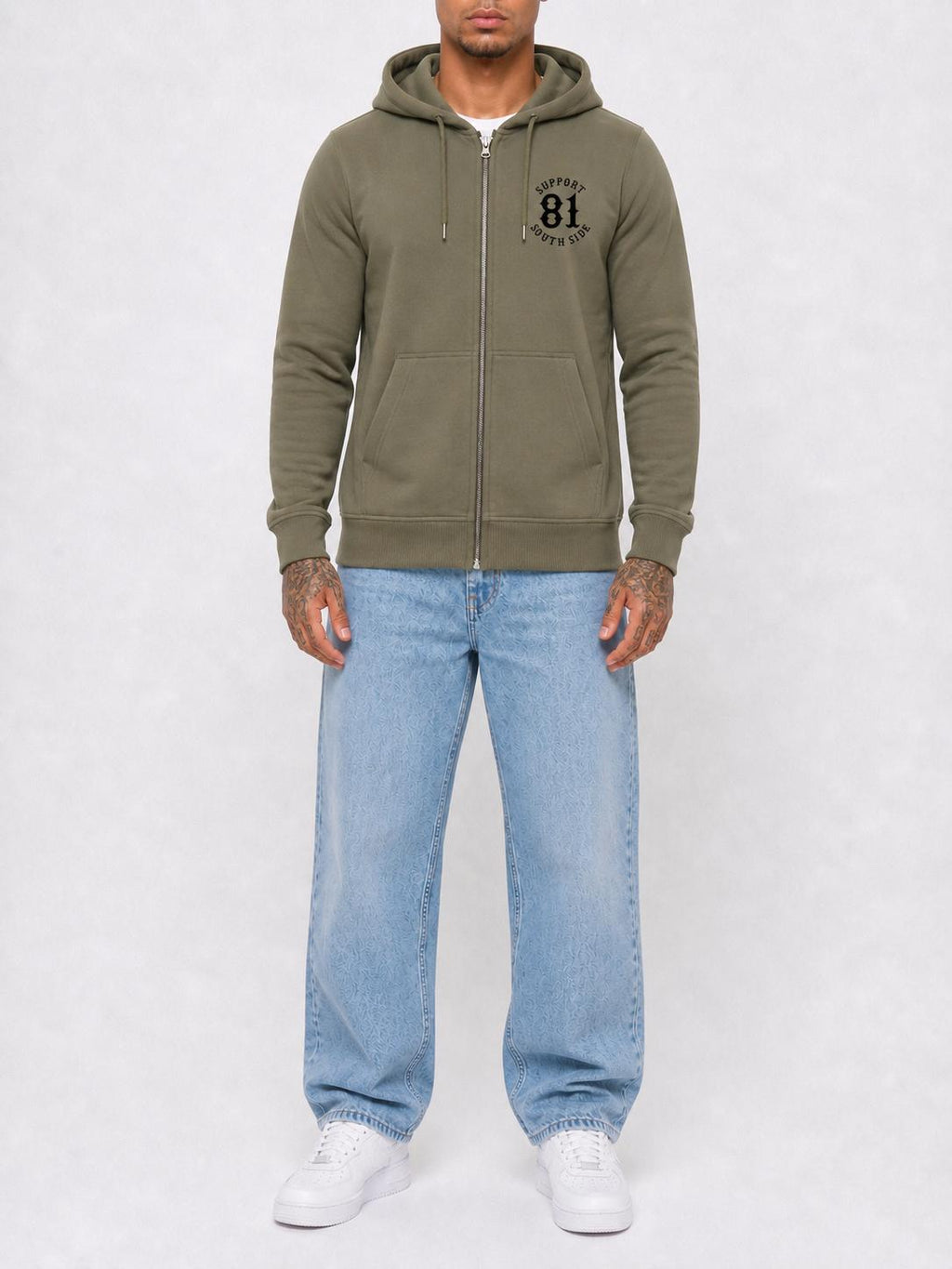 Zip-Hoodie "Support Southside 81" - khaki, schwarzer Print