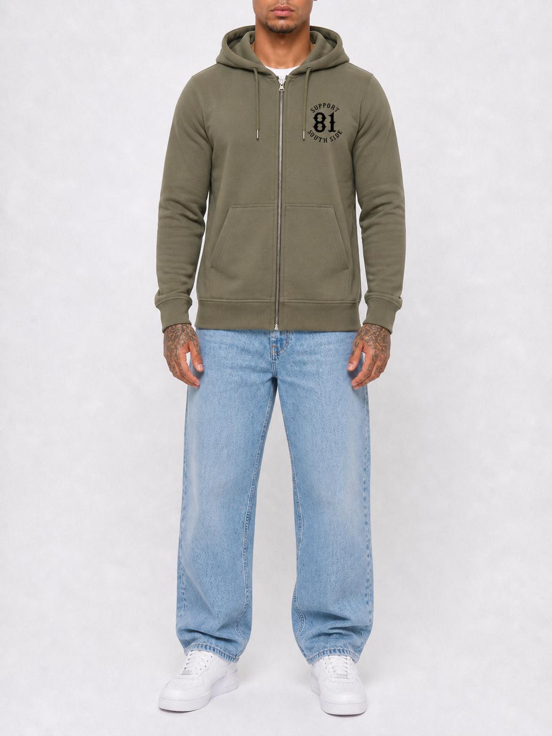 Zip-Hoodie "Support Southside 81" - khaki, schwarzer Print