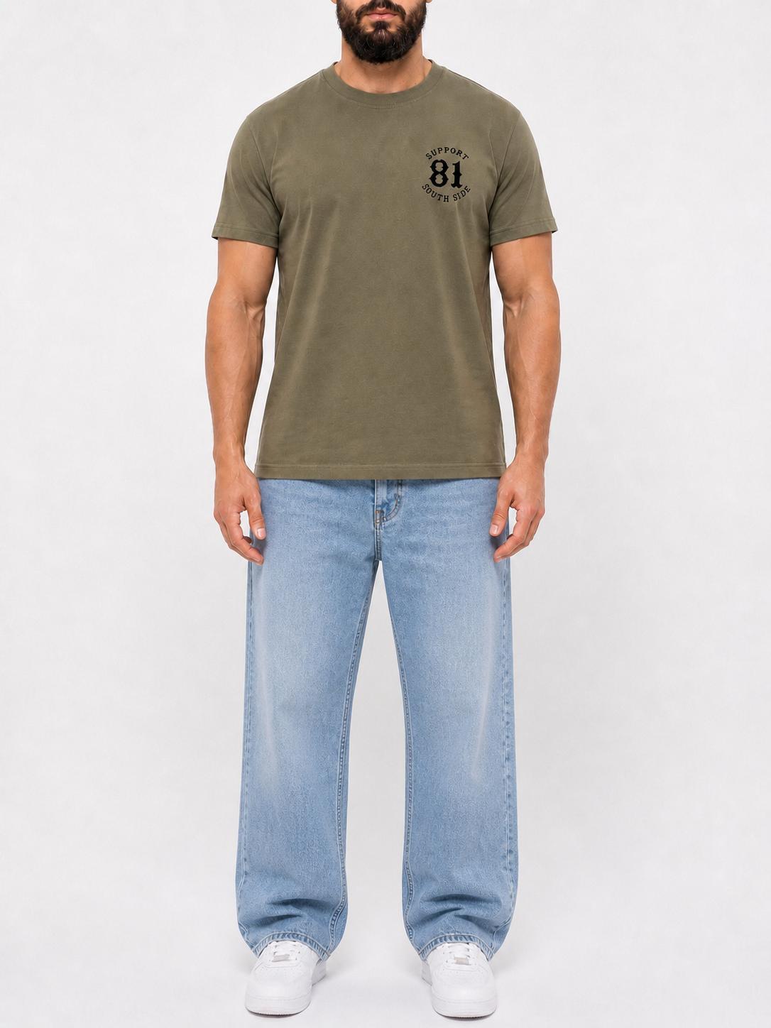 T-Shirt "Support South Side 81" - khaki, schwarzer Print
