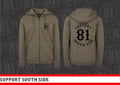 Zip-Hoodie "Support Southside 81" - khaki, schwarzer Print